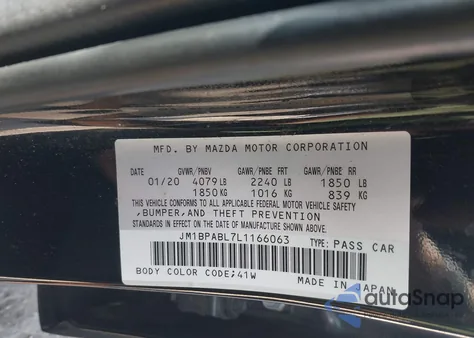 2020 Mazda Mazda3 from USA, damaged, VIN JM1BPABL7L1166063